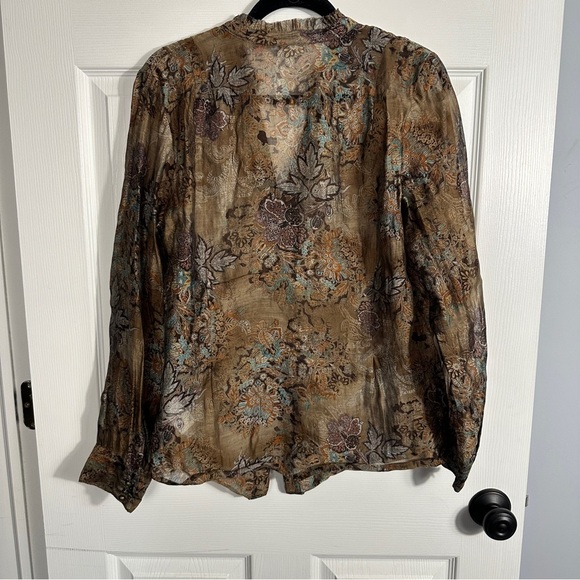 Coldwater Creek sz. L (14-16) sheer blouse, button front, brown floral, fall - Picture 12 of 12